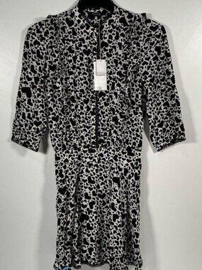Zadig & Voltaire Black White Heart Print Satin Mini Dress S NWT